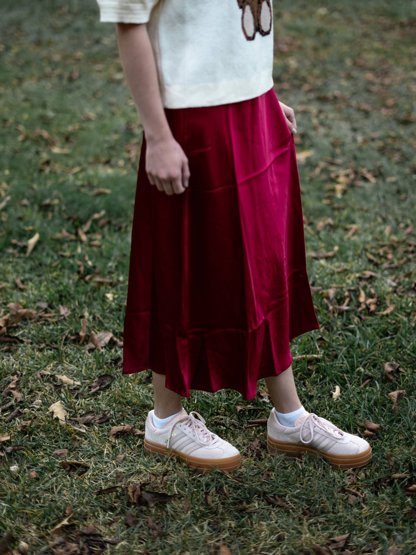 Red Midi Satin Skirt
