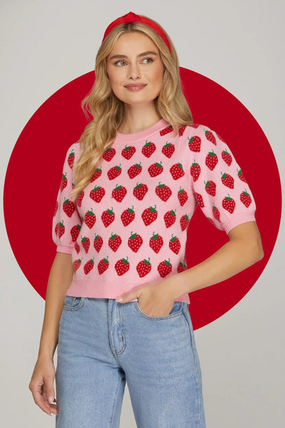 Puff Sleeve Strawberry Sweater