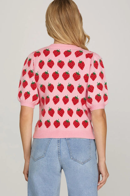 Puff Sleeve Strawberry Sweater
