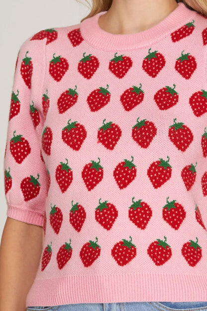 Puff Sleeve Strawberry Sweater