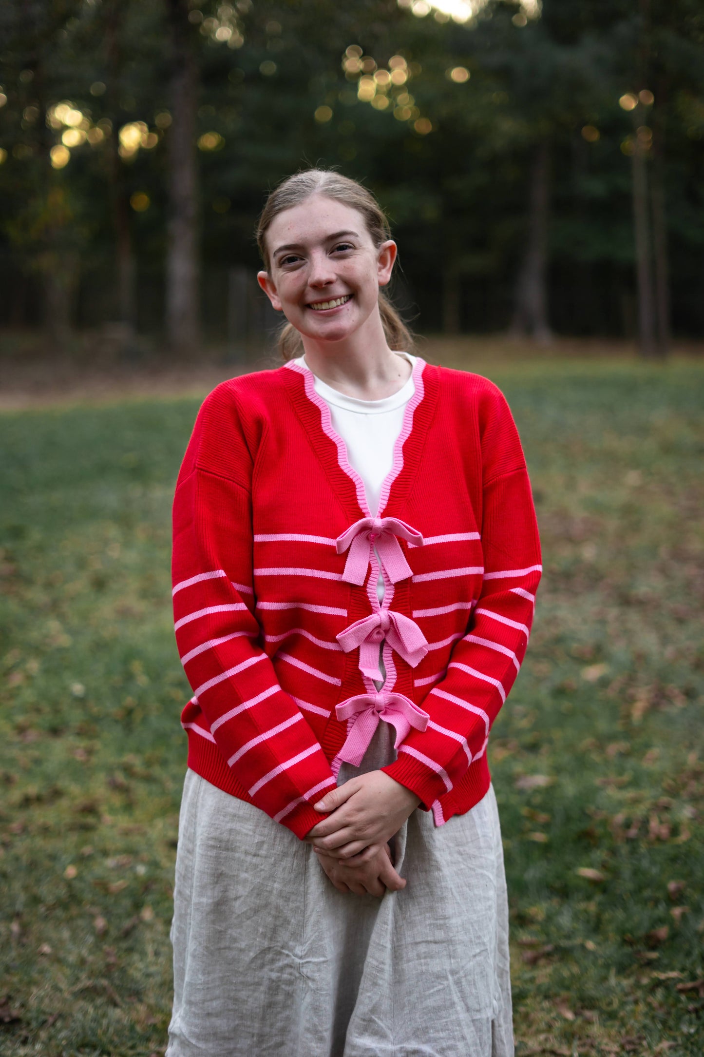 Striped Bow Tie Cardigan