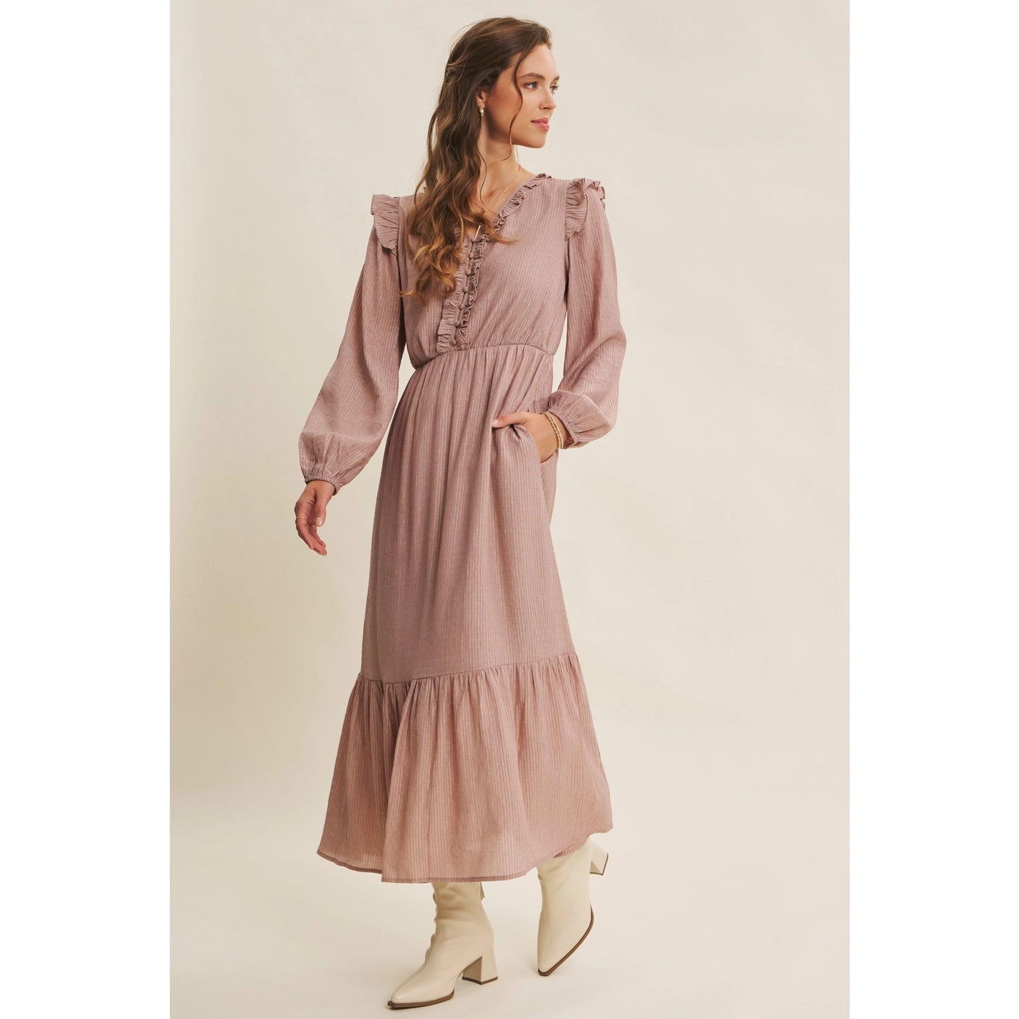 Button Down Maxi Dress with Ruffles