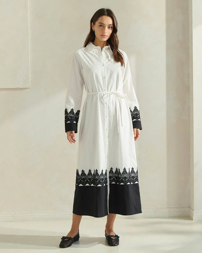 White/Black Lace Accent Dress