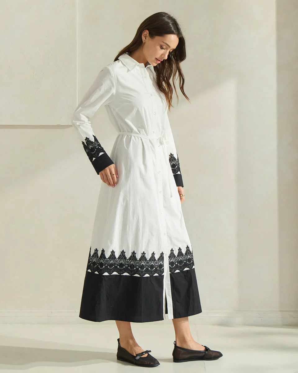 White/Black Lace Accent Dress