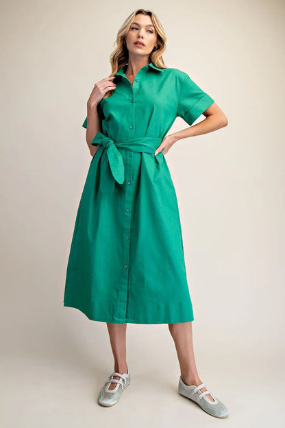 Green Collar Neck Button Down Shirt