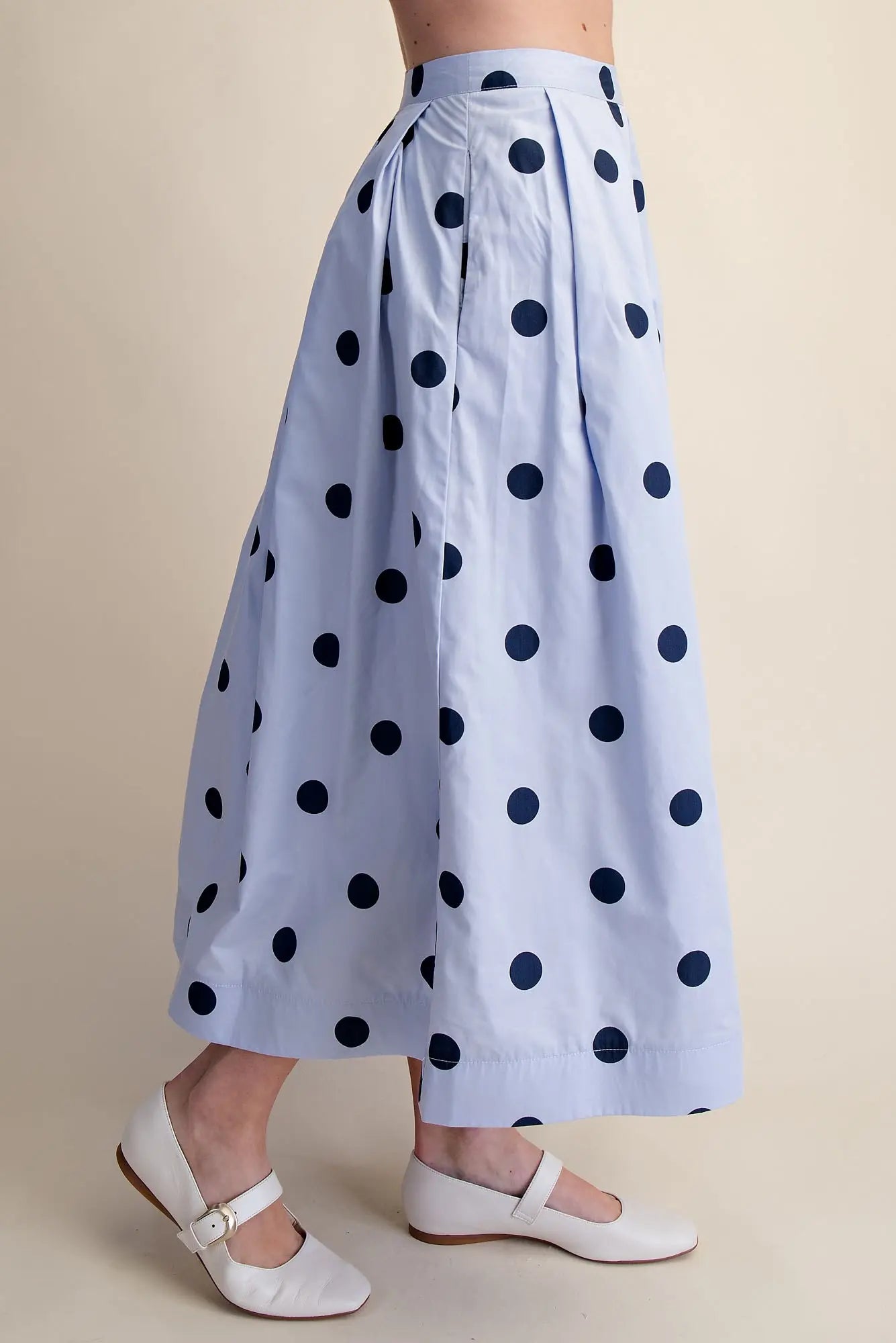 Blue Polka Dot Pleated Skirt