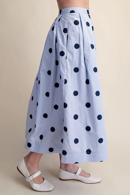 Blue Polka Dot Pleated Skirt