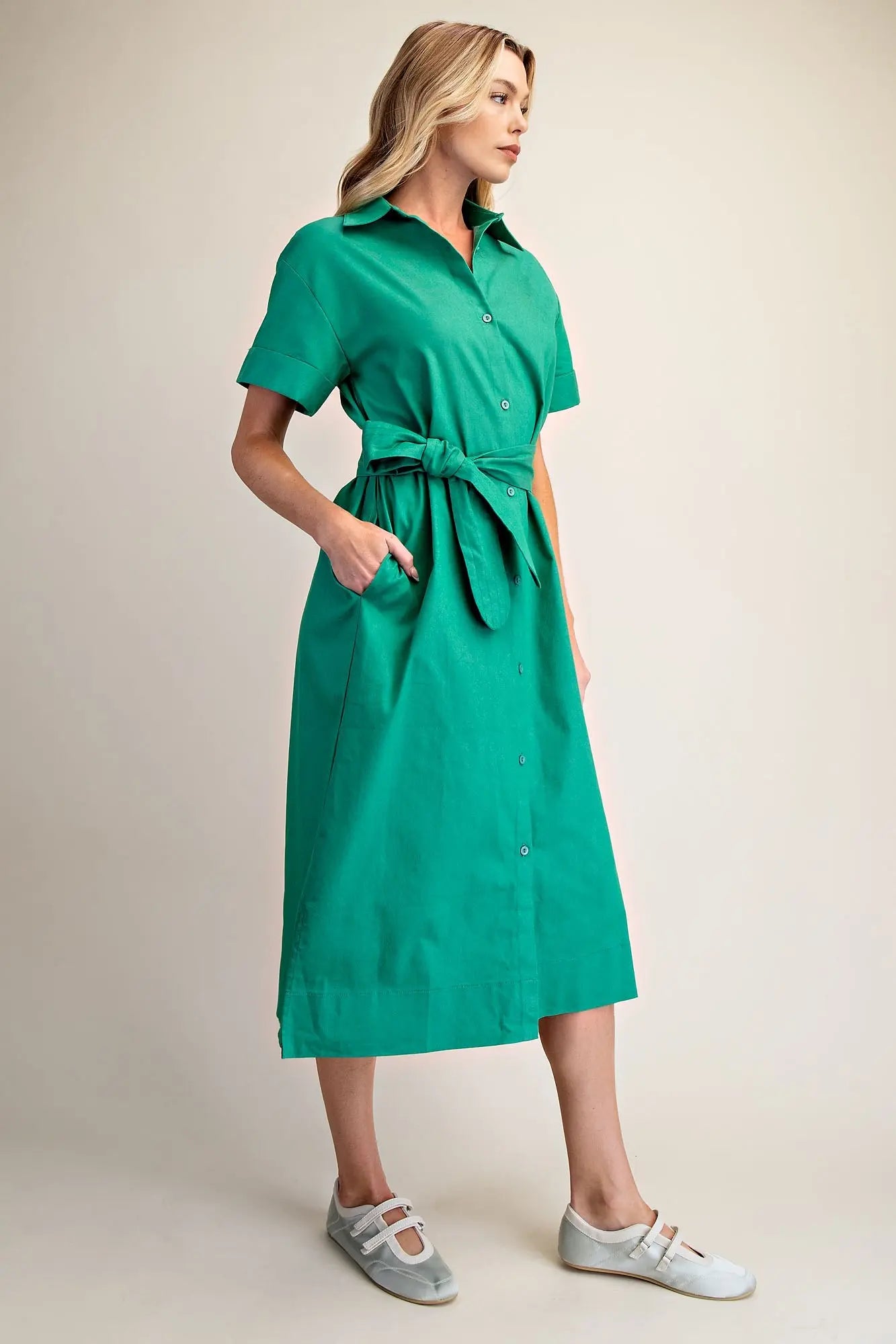 Green Collar Neck Button Down Shirt