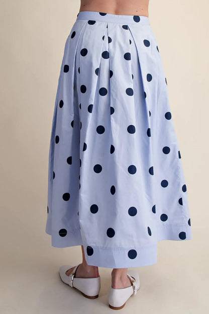 Blue Polka Dot Pleated Skirt