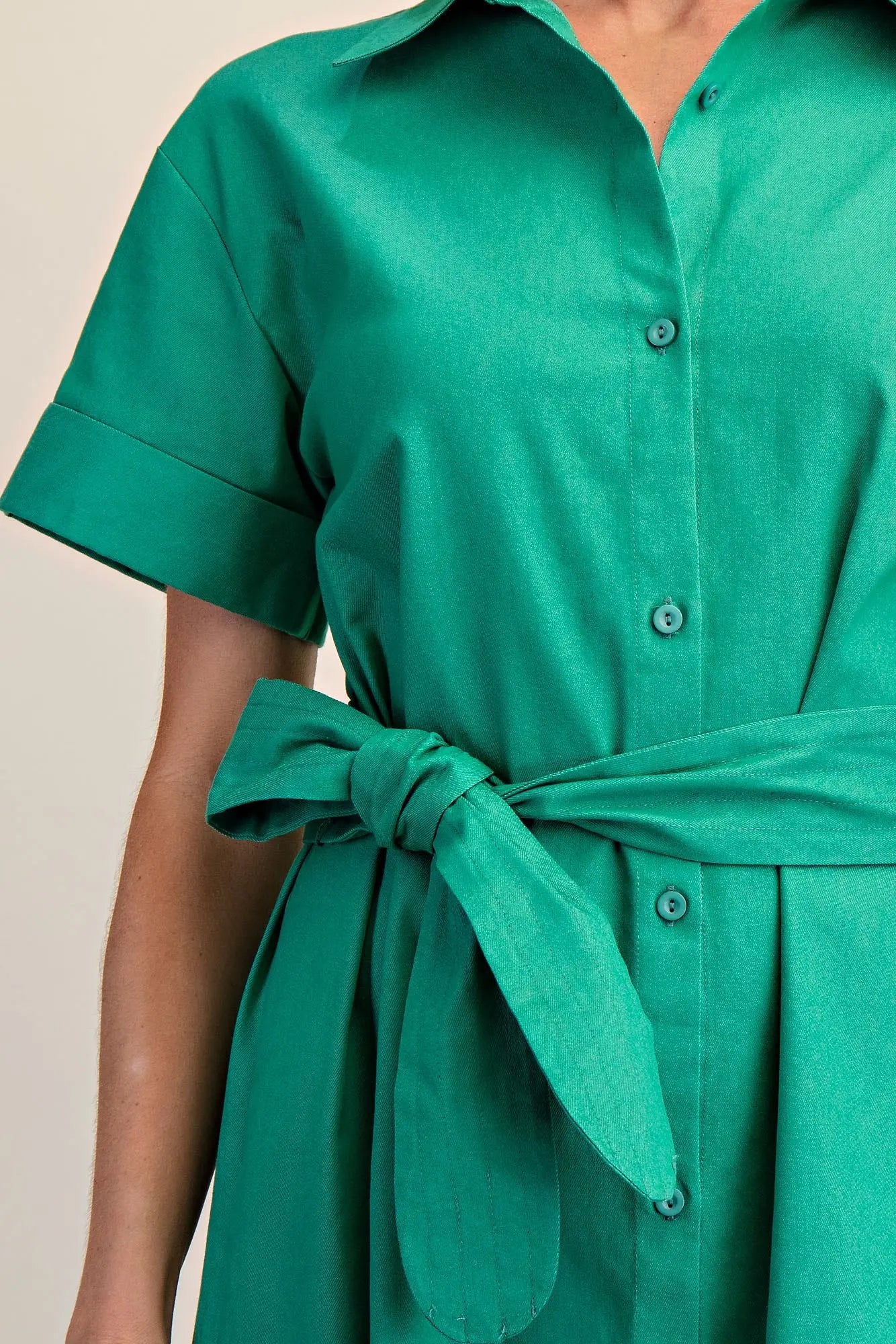 Green Collar Neck Button Down Shirt