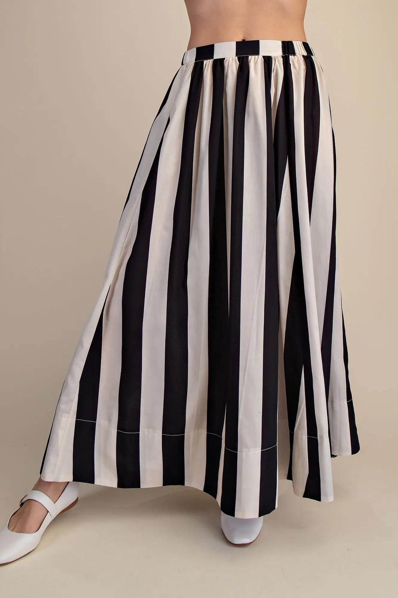 Black Stripe Flare Maxi Skirt