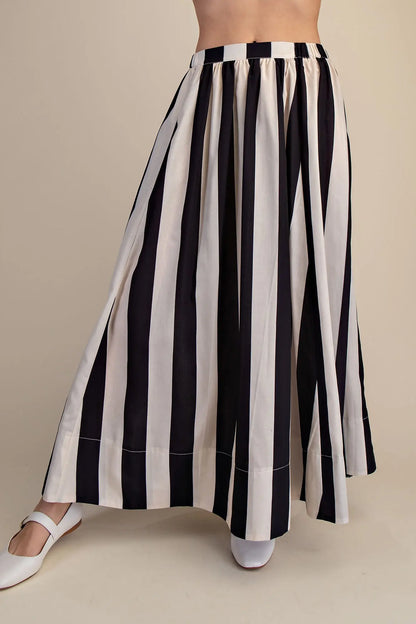 Black Stripe Flare Maxi Skirt