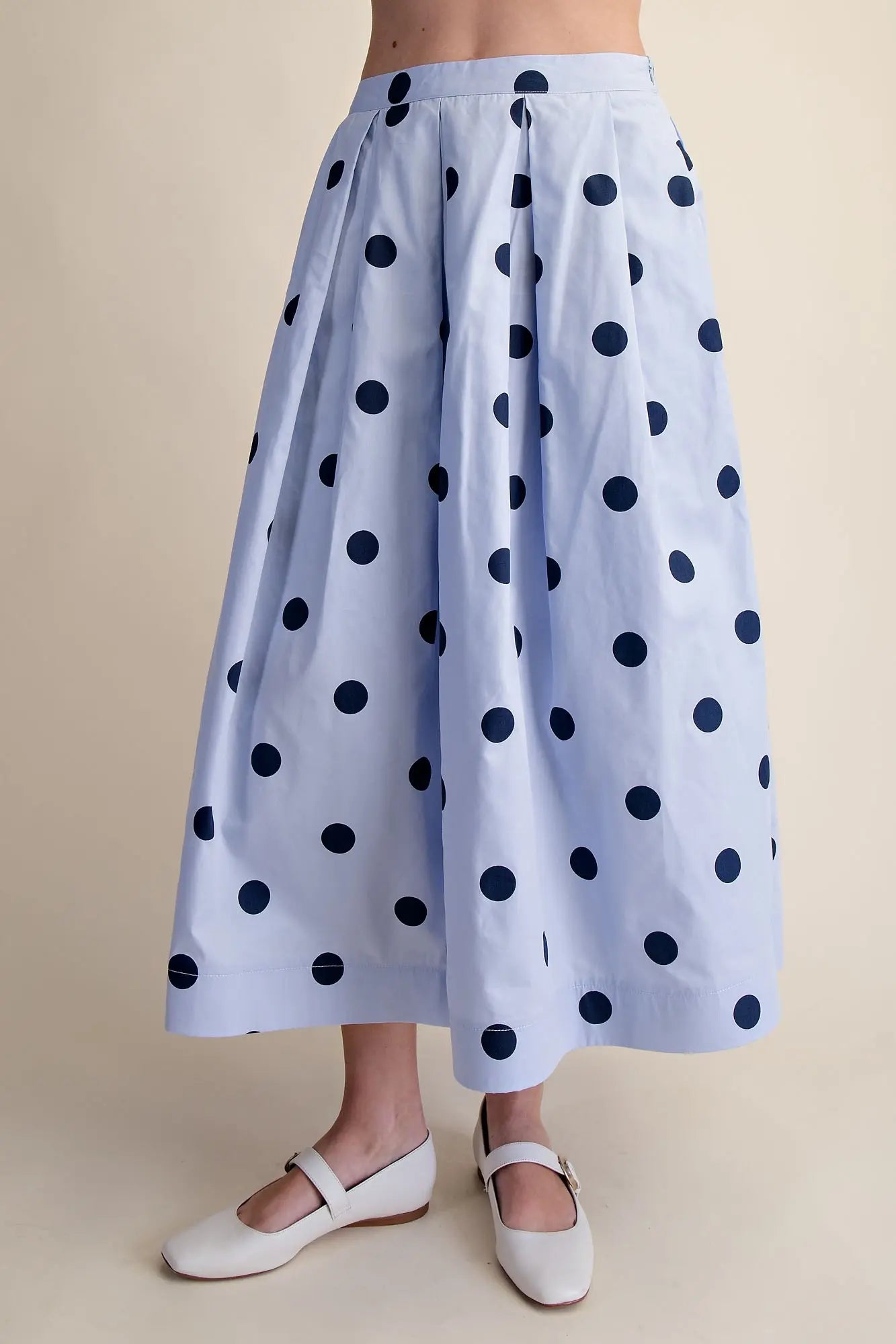 Blue Polka Dot Pleated Skirt
