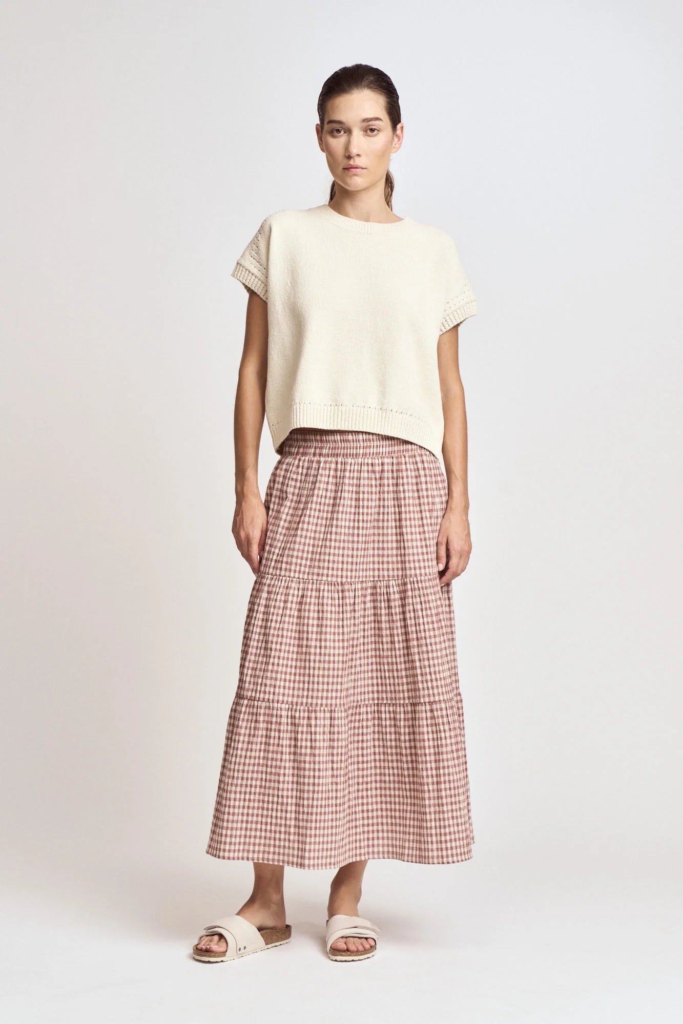 Tiered Dusty Rose Gingham Skirt