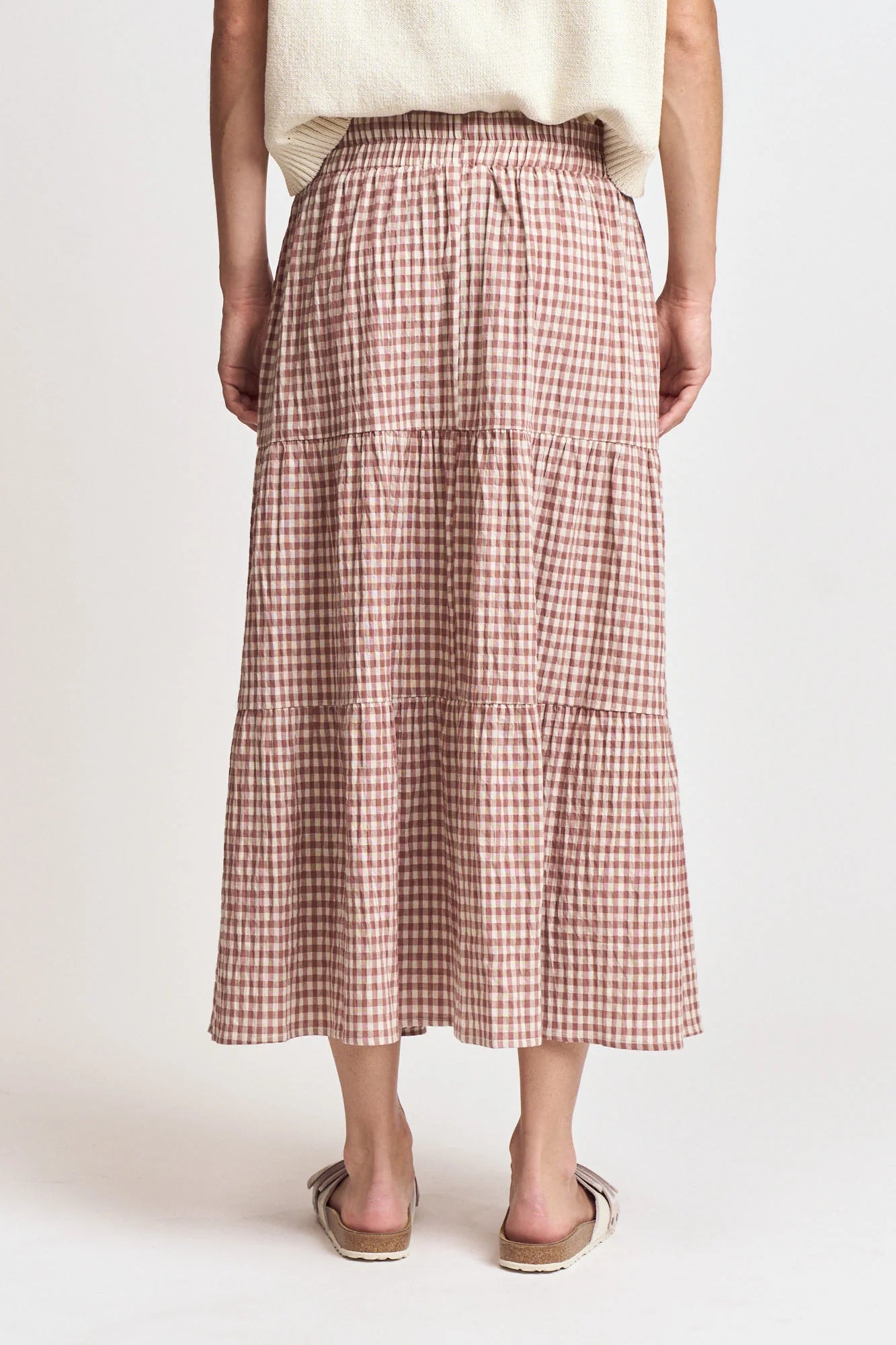 Tiered Dusty Rose Gingham Skirt