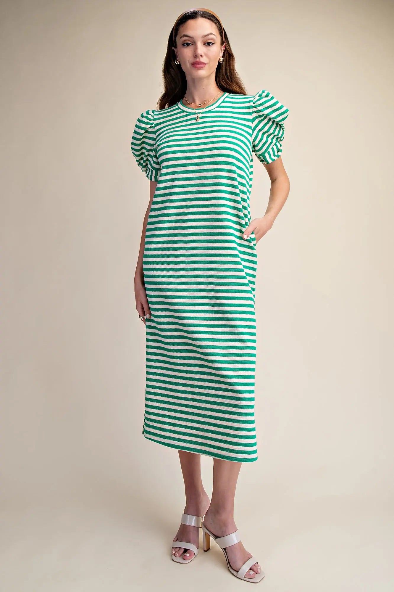 Midi Dress with Puff Short Sleeves