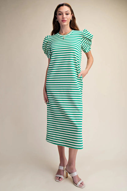 Midi Dress with Puff Short Sleeves
