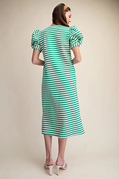 Midi Dress with Puff Short Sleeves
