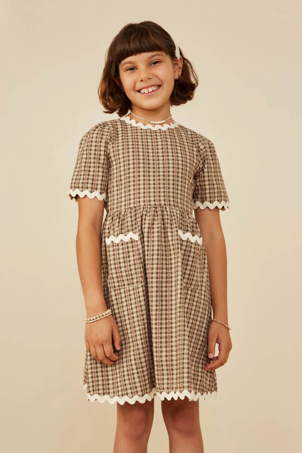 Hayden Girls Wavy Twill Trim Pocketed Dress