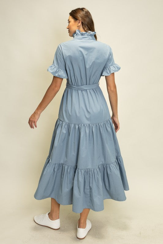 Tiered Ruffle Collar Shirt Dress