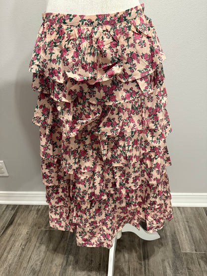 Pink Tiered Floral Skirt