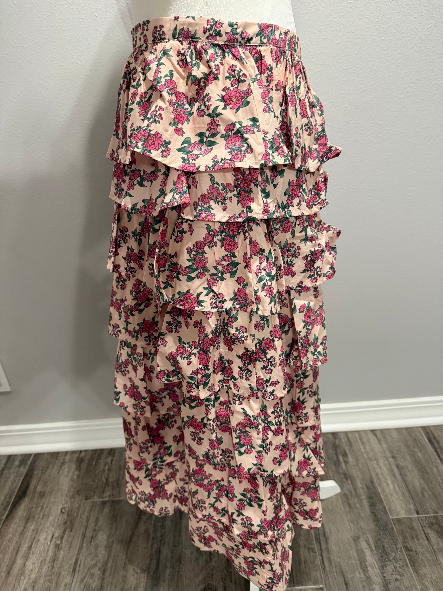 Pink Tiered Floral Skirt