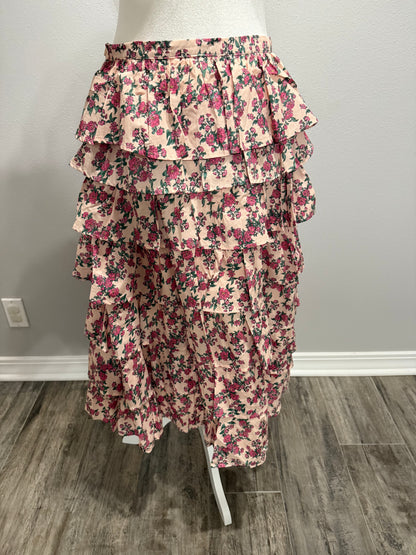 Pink Tiered Floral Skirt