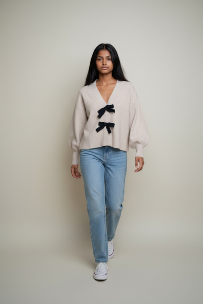 Long Sleeve Front Bow Cardigan
