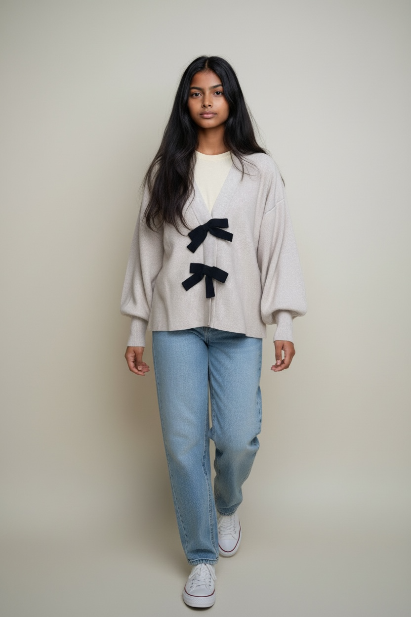 Long Sleeve Front Bow Cardigan