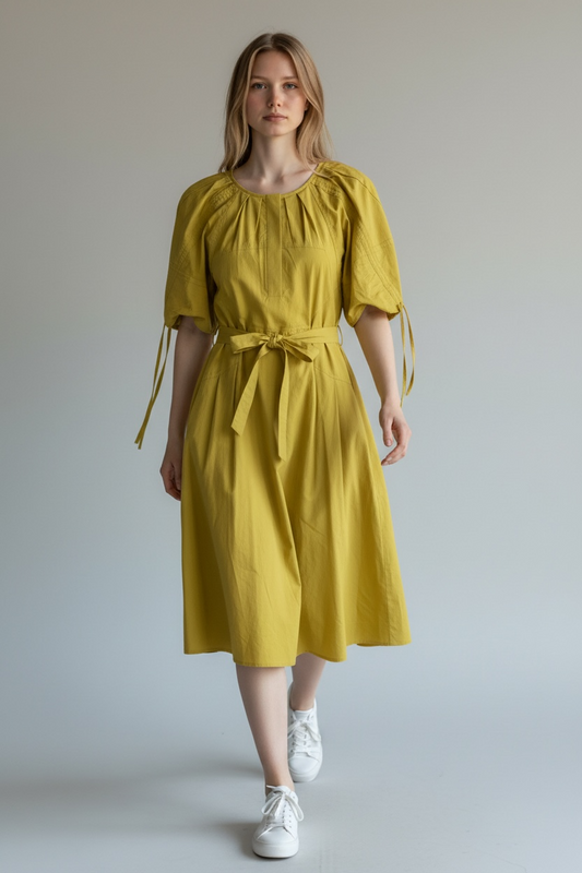 Chartreuse Belted Dress