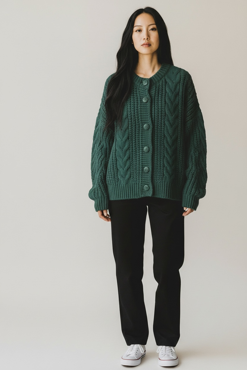 Green button up sweater