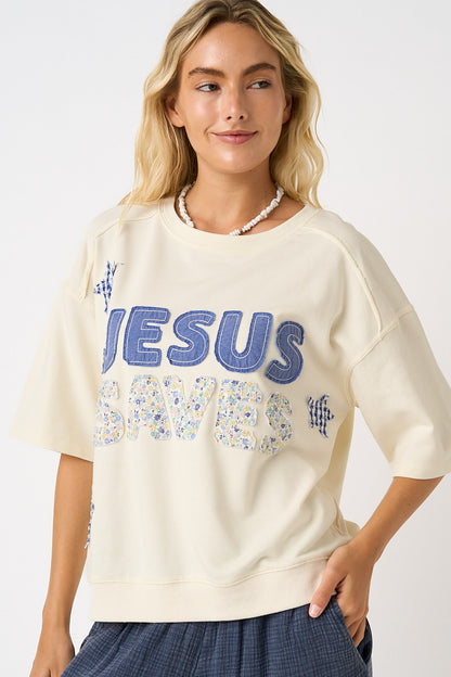 Jesus Saves Patchwork Short Sleeve Top