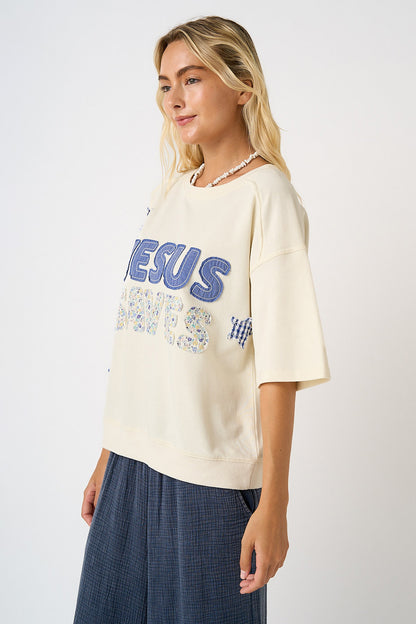 Jesus Saves Patchwork Short Sleeve Top