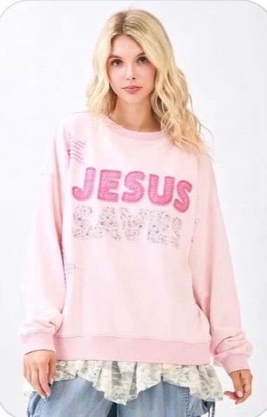 Jesus Saves Patchwork Letters Sweatshirt
