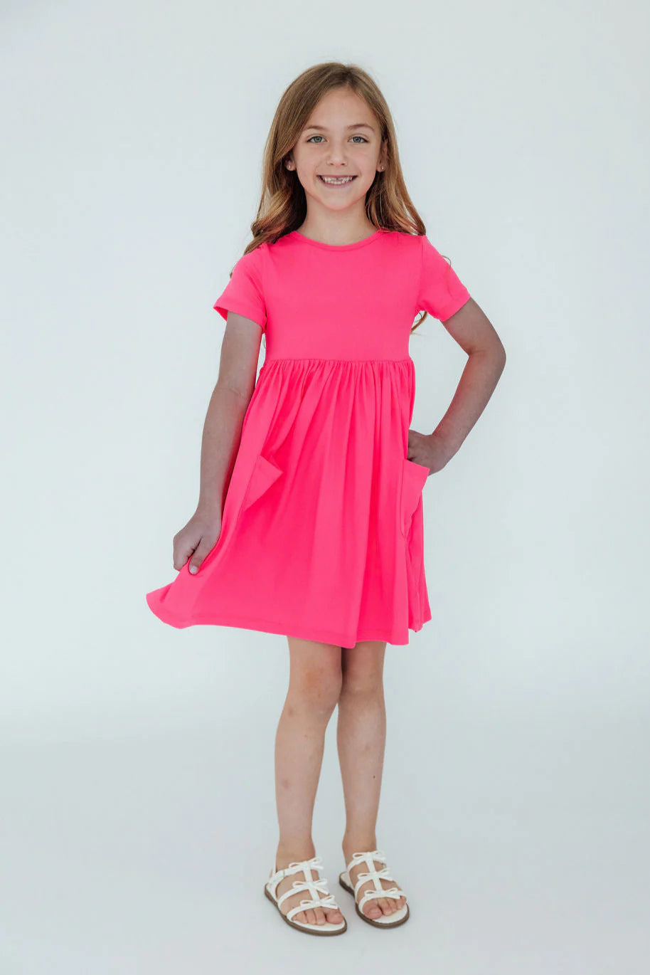 Neon Pink Mila and Rose Pocket Twirl Dress