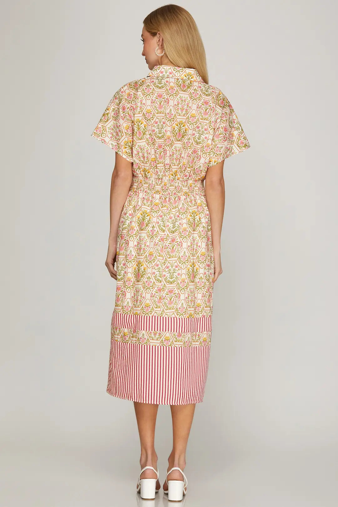 Drop Shoulder Smocked Waist MIdi Dress