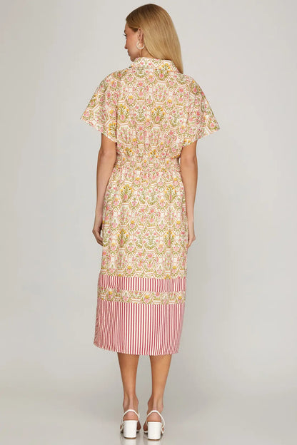 Drop Shoulder Smocked Waist MIdi Dress