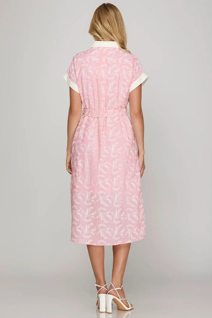 Folded Drop Sleeve Collared Button Down Dress