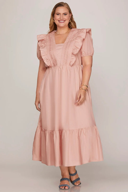 Pintuck Detail Midi Dress with Pockets