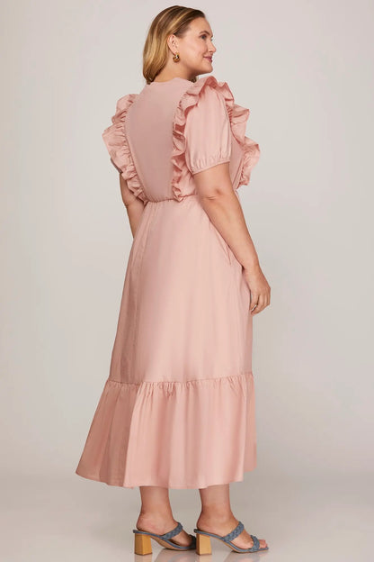 Pintuck Detail Midi Dress with Pockets