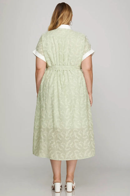 Folded Drop Sleeve Woven Collared Button Down Dress