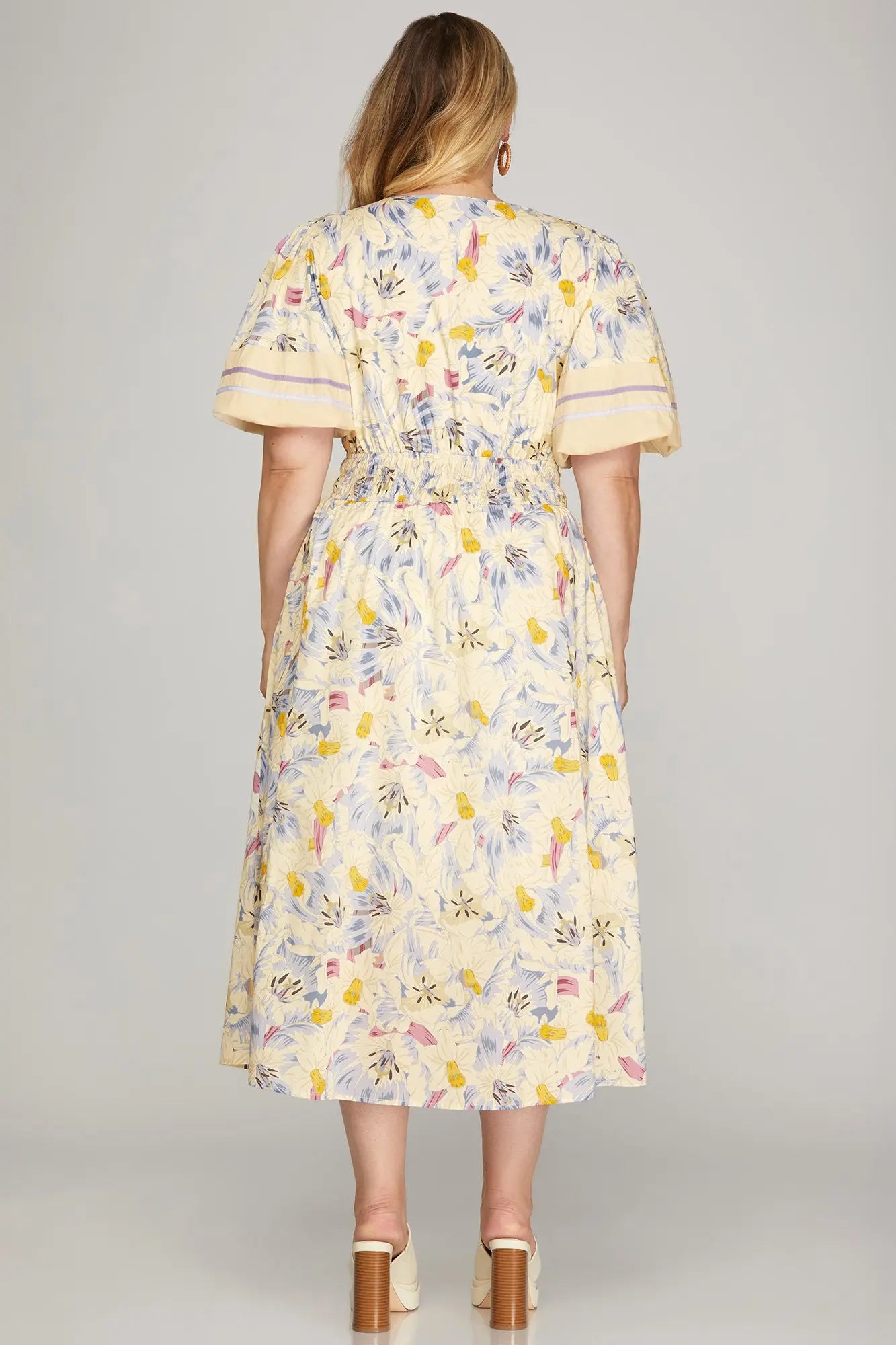 Puff Sleeve Floral Midi