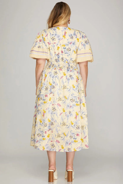 Puff Sleeve Floral Midi