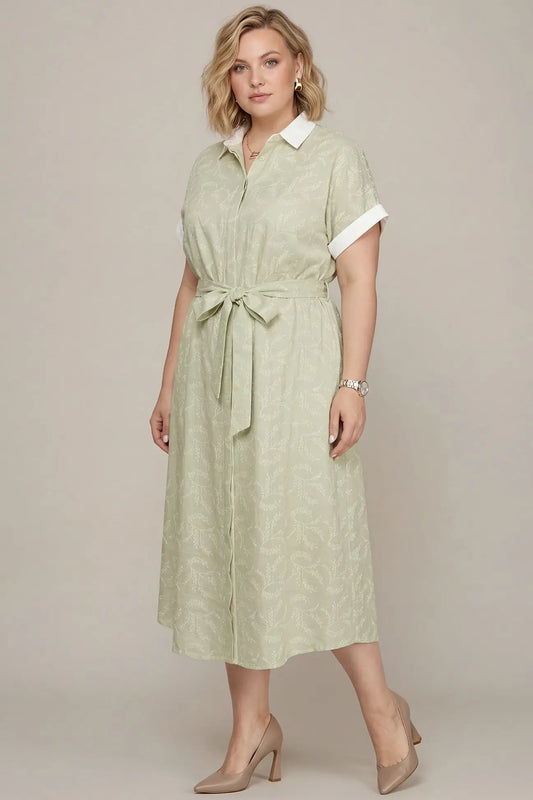 Folded Drop Sleeve Woven Collared Button Down Dress