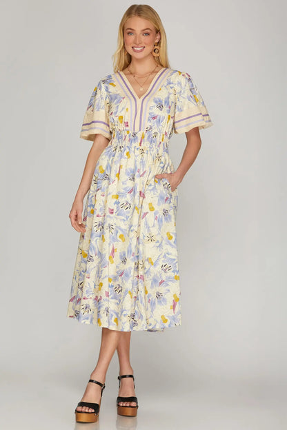 Puff Sleeve Floral Midi