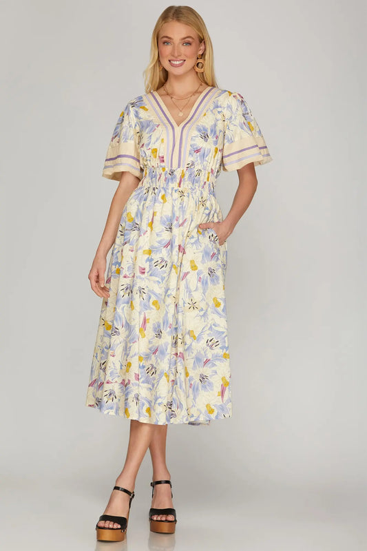Puff Sleeve Floral Midi