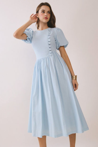 Baby Blue Puff Sleeve Midi Dress