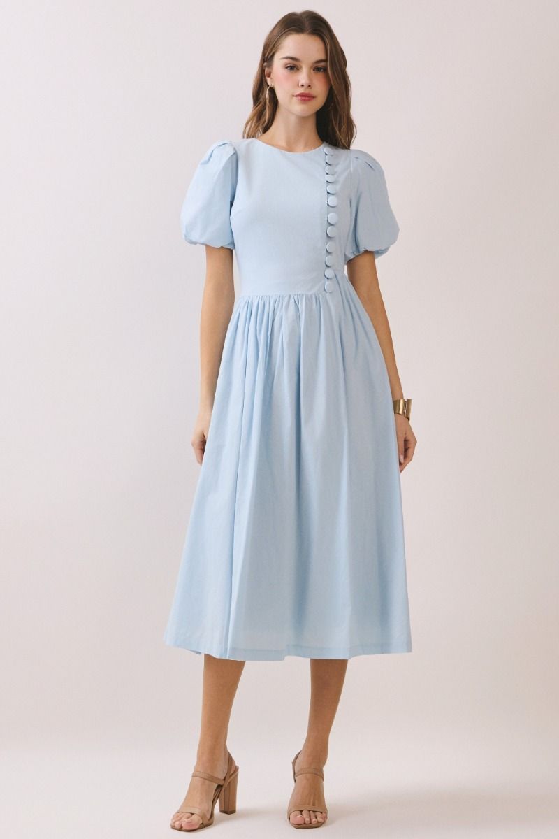 Baby Blue Puff Sleeve Midi Dress
