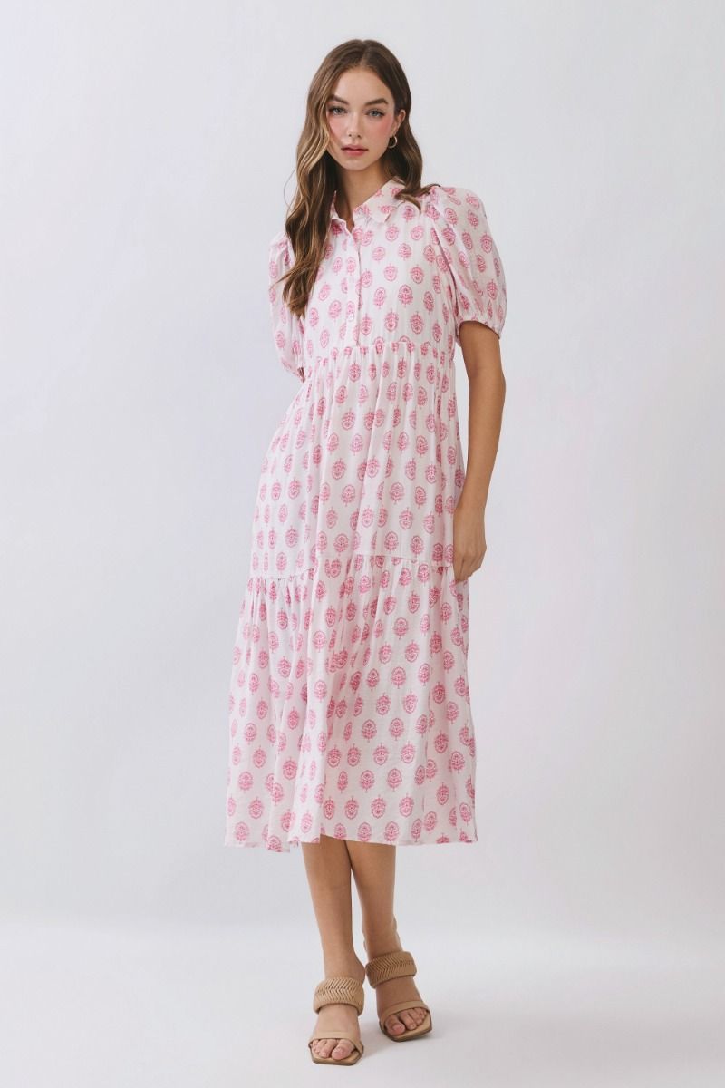 Pink Floral Midi Dress