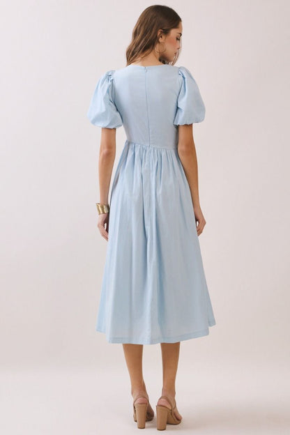 Baby Blue Puff Sleeve Midi Dress